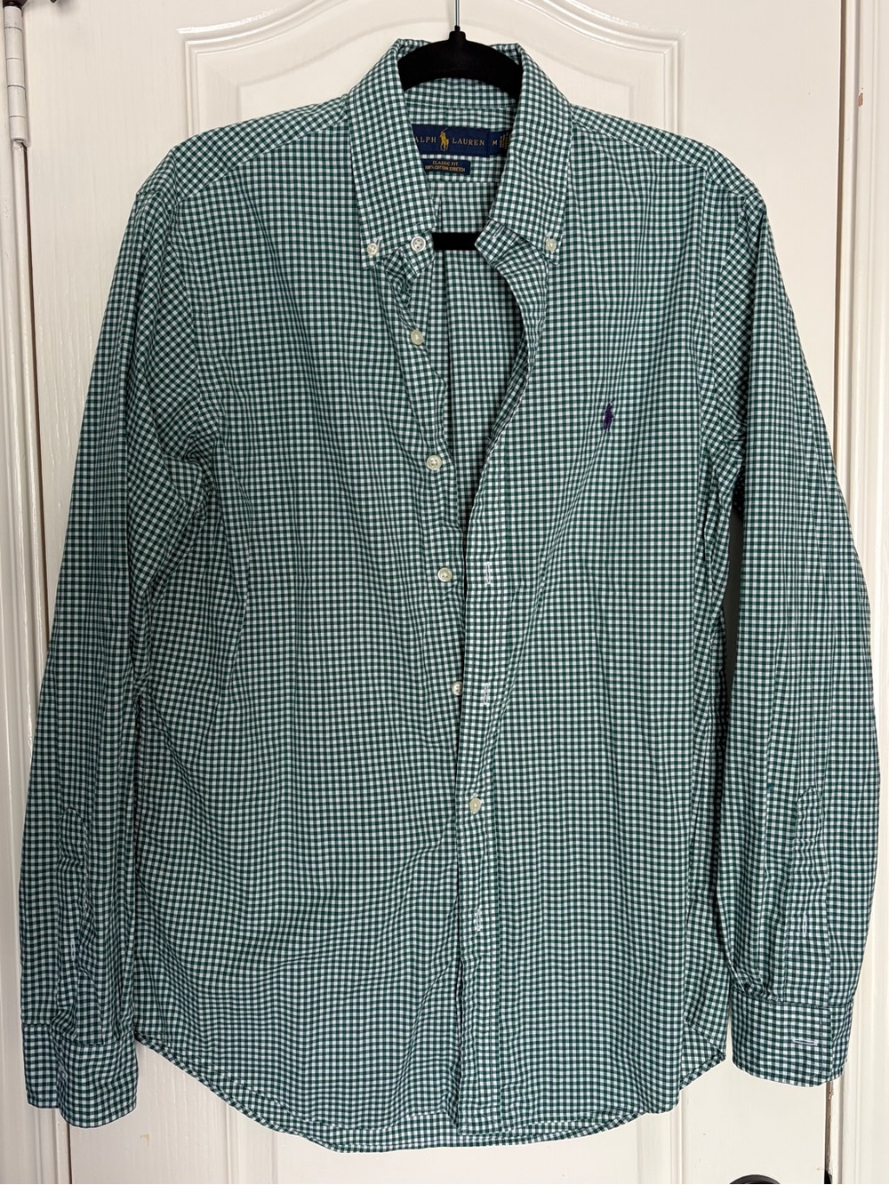 Ralph Lauren Green Gingham Button-Down Shirt with Polo Pony